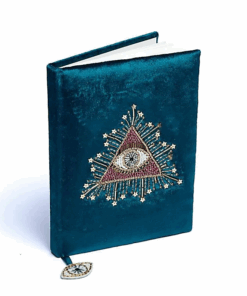 Cuaderno de terciopelo petróleo con ojo de tarot