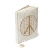 Cuaderno de terciopelo blanco roto con Flor de la Vida símbolo de la paz