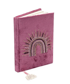Cuaderno de terciopelo morado con arcoíris para Yoga
