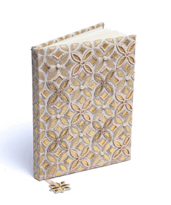 Cuaderno de terciopelo beige/oro con Flor de la Vida para yoga