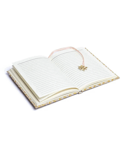 Cuaderno de terciopelo beige/oro con Flor de la Vida para yoga