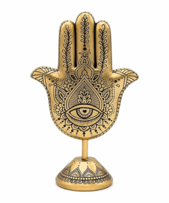 Estatua yoga Decoración Mano de Fátima con base color oro