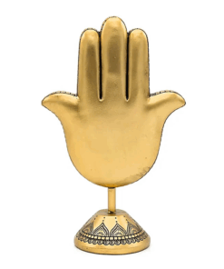 Estatua yoga Decoración Mano de Fátima con base color oro