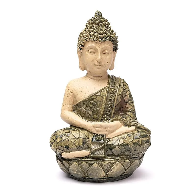 Estatua Buda en meditación mosaico verde para Yoga