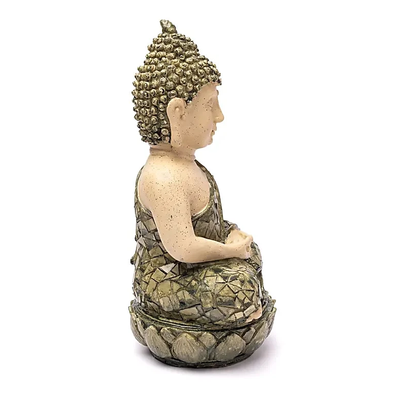 Estatua Buda en meditación mosaico verde para Yoga