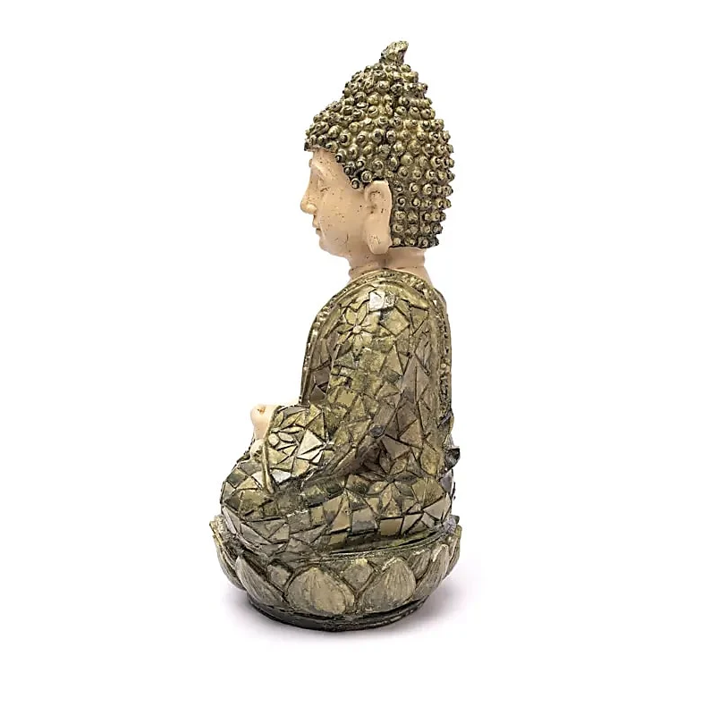 Estatua Buda en meditación mosaico verde para Yoga