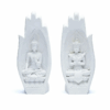 Estatua manos en el mudra Namaste con Buda blanco para Yoga