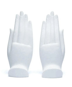 Estatua manos en el mudra Namaste con Buda blanco para Yoga