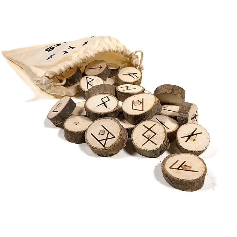 Juego de Oráculo de Runas hecho de madera en una bolsa de algodón para Yoga