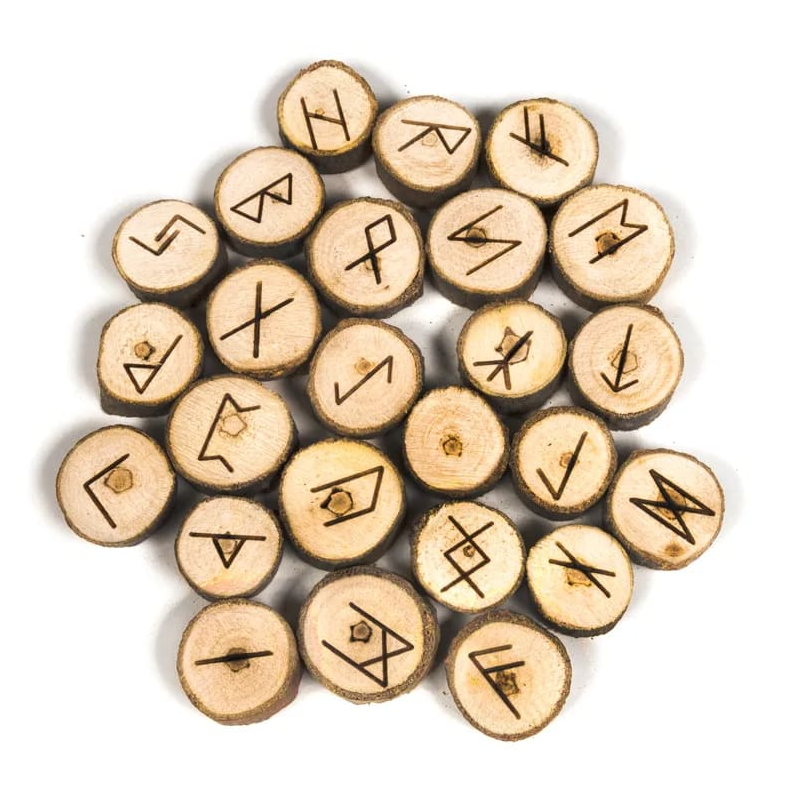 Juego de Oráculo de Runas hecho de madera en una bolsa de algodón para Yoga