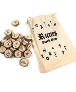 Juego de Oráculo de Runas hecho de madera en una bolsa de algodón para Yoga