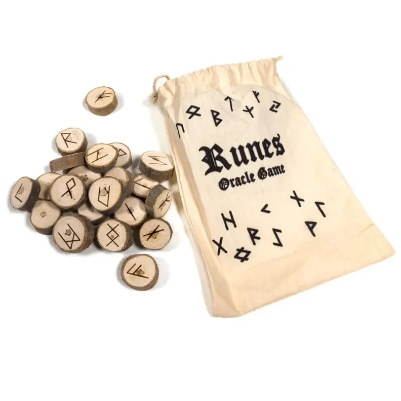 Juego de Oráculo de Runas hecho de madera en una bolsa de algodón para Yoga