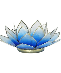 Portavelas Loto azul/blanco bordes oro para yoga