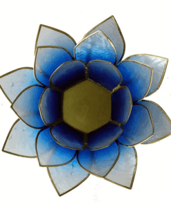 Portavelas Loto azul/blanco bordes oro para yoga