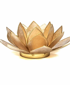 Portavelas Loto beige ahumado bordes oro para yoga