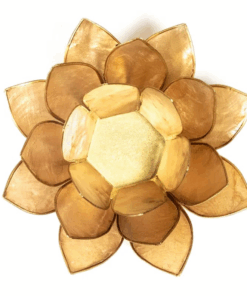 Portavelas Loto beige ahumado bordes oro para yoga