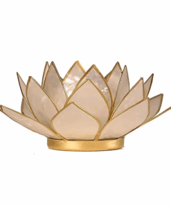Portavelas Loto color perla bordes oro para yoga