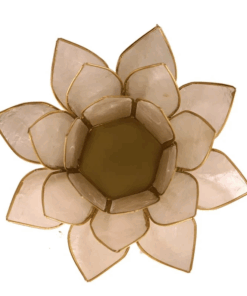 Portavelas Loto color perla bordes oro para yoga
