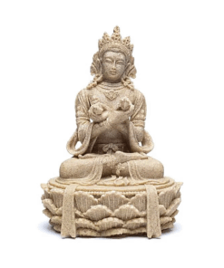 Estatua de Buda con dorje y campana color arena