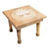 Mesita de altar cuadrada motivo Árbol de la Vida madera de mango blanqueada para yoga