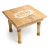 Mesita de altar cuadrada motivo Loto madera de mango blanqueada para yoga