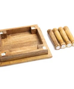 Mesita de altar cuadrada motivo Loto madera de mango blanqueada para yoga