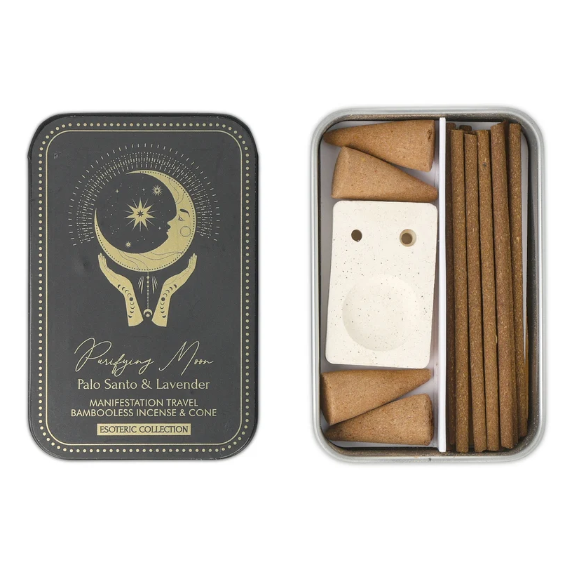 Incienso Esoteric Collection Purifying Moon & quemador en cajita deslizante de hojalata para Yoga 3 Unidades